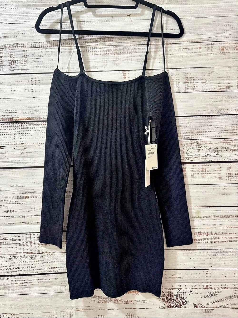 Good American Virgo Cold Shoulder Long Sleeve Rib Dress Rib Sweater